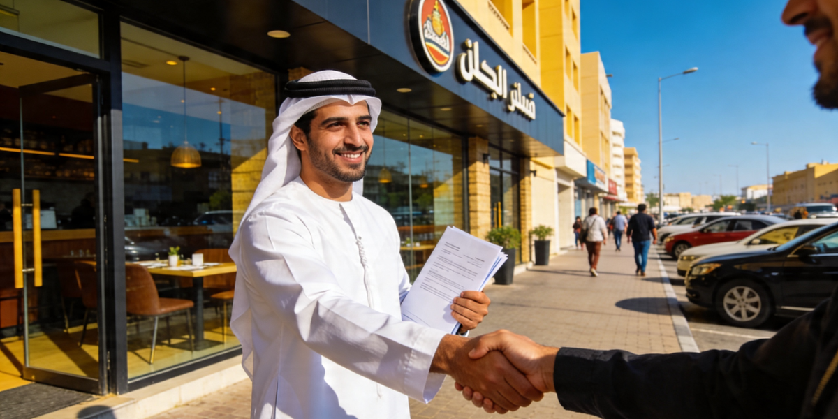 emirati man outside a restaurant